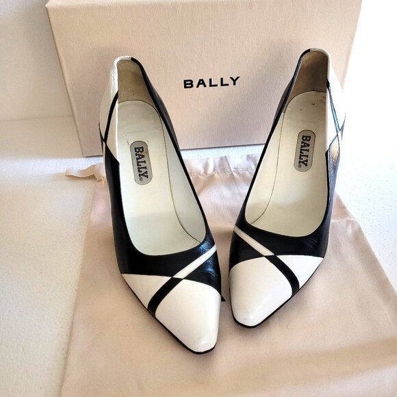 Bally Designer Pumps | Black & White Leather | Size 8.5 M | With Box Dust bag - Picture 2 of 14